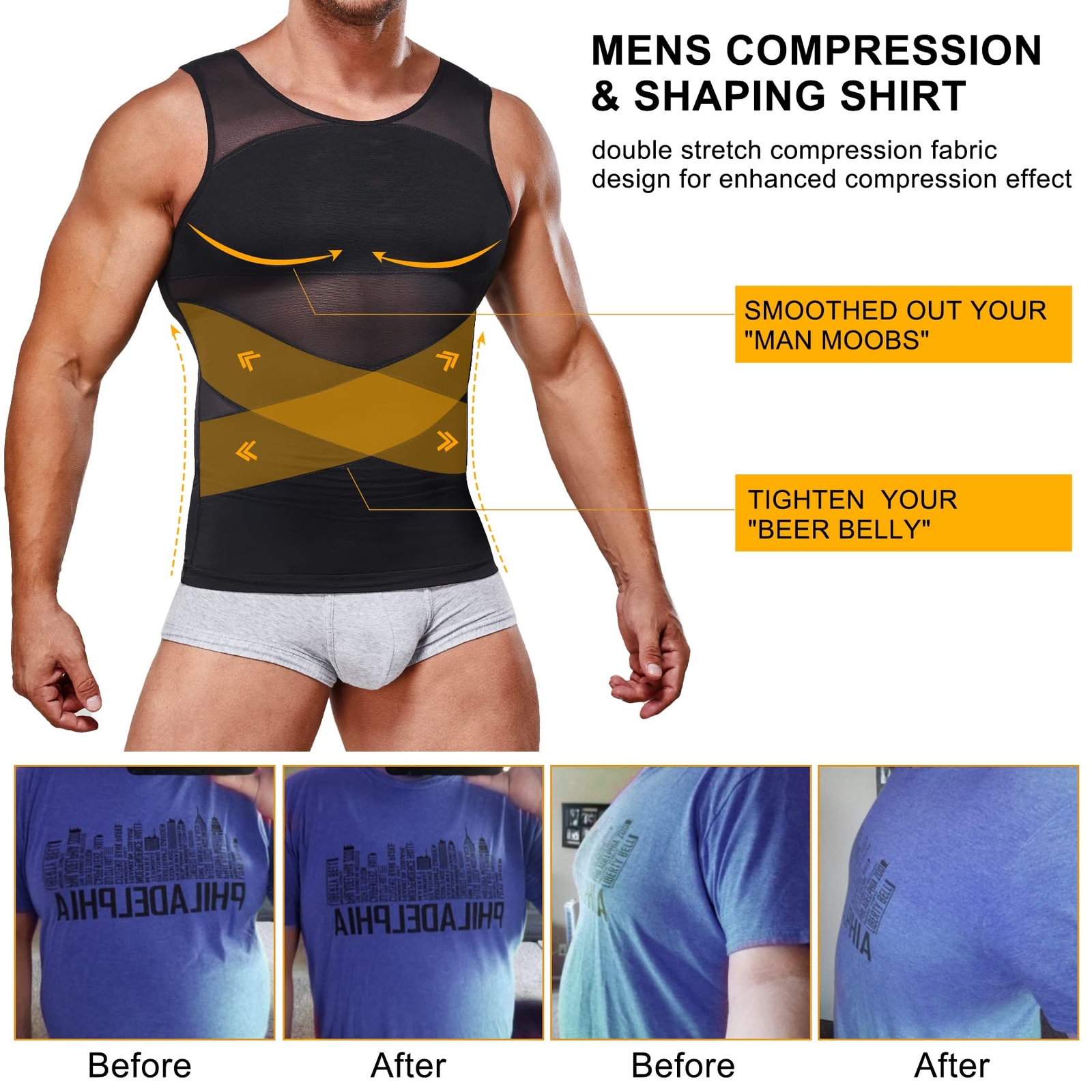 Men Chest Compression Shirt Body Shaper Posture Correct Vest Tummy Control Tops gallery
