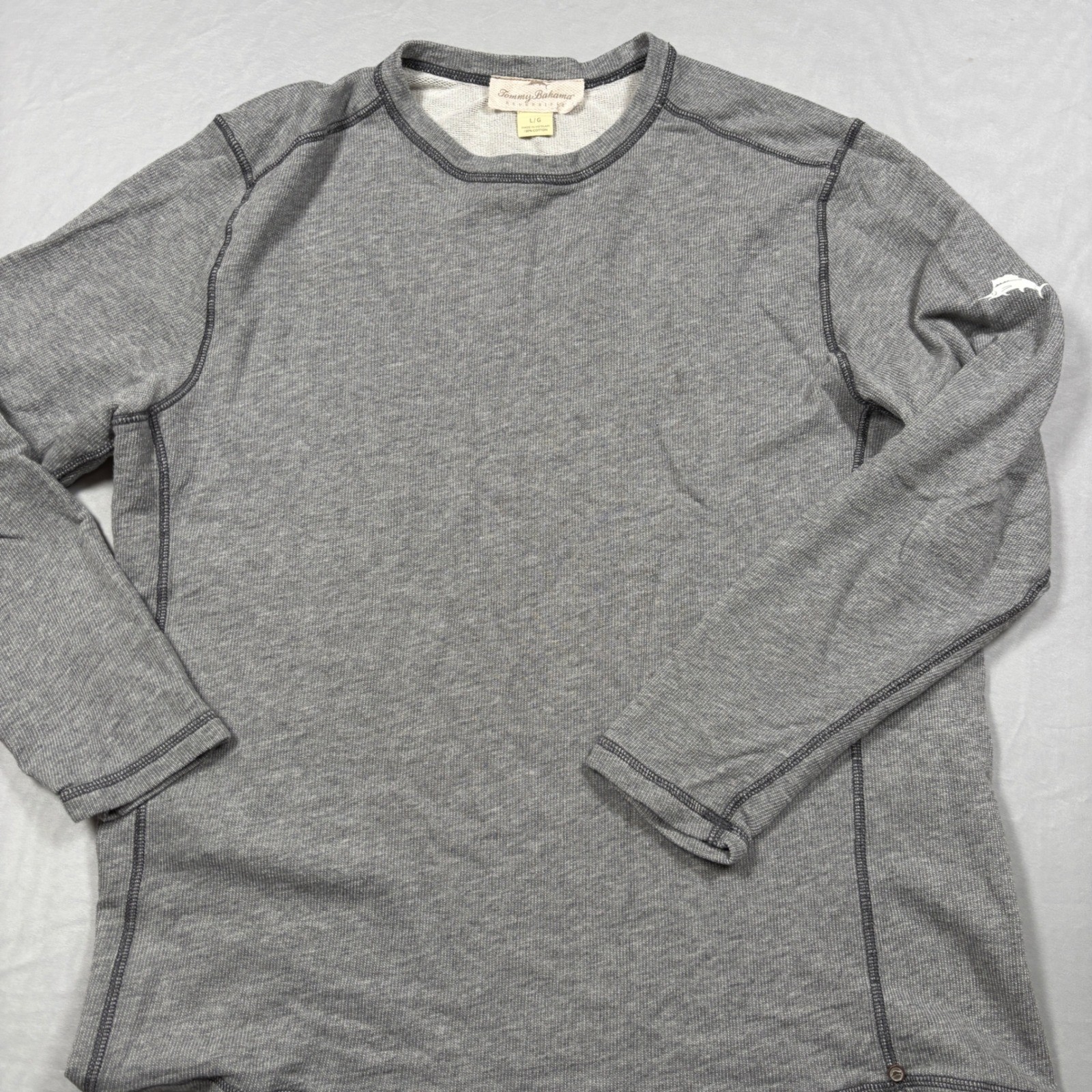 Tommy Bahama Reversible Shirt Mens Large Gray Waffle Knit Cotton Long Sleeve Tee gallery