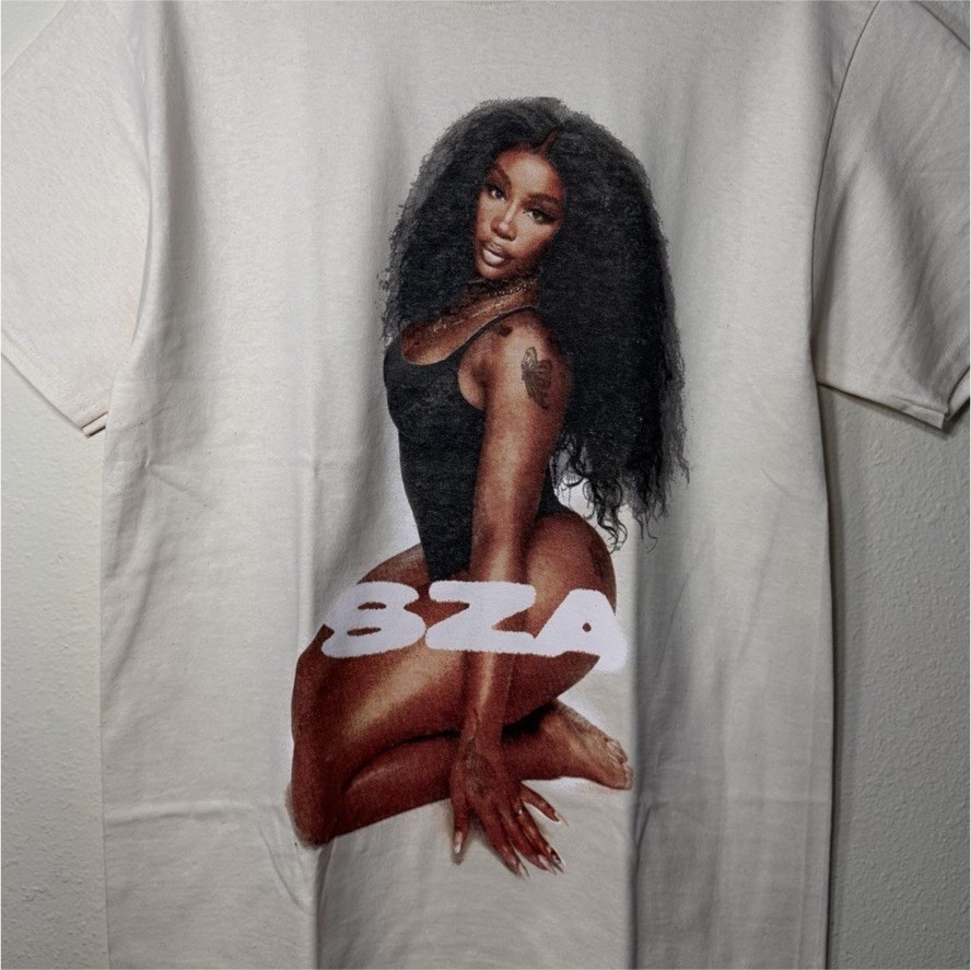 Men's M White SZA Graphic Print Cotton Knit Crew Neck Short Sleeve T-Shirt gallery