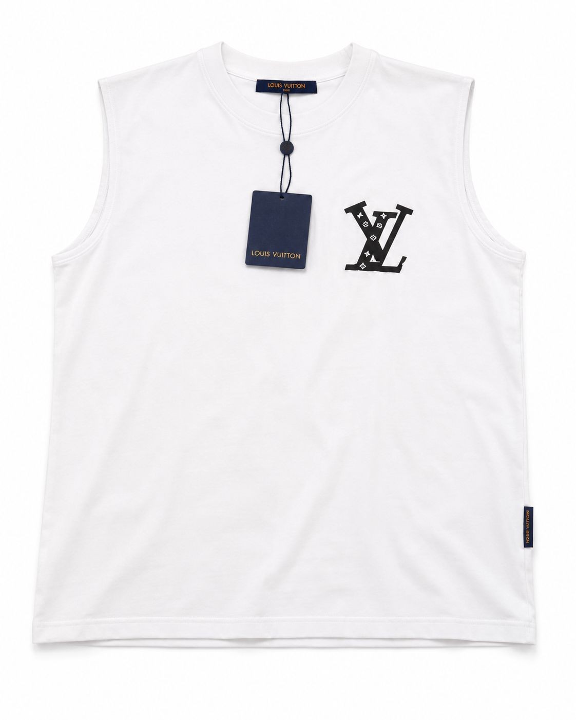 Louis Vuitton Men's White Sleeveless Crew Neck Cotton Jersey Logo T-Shirt gallery