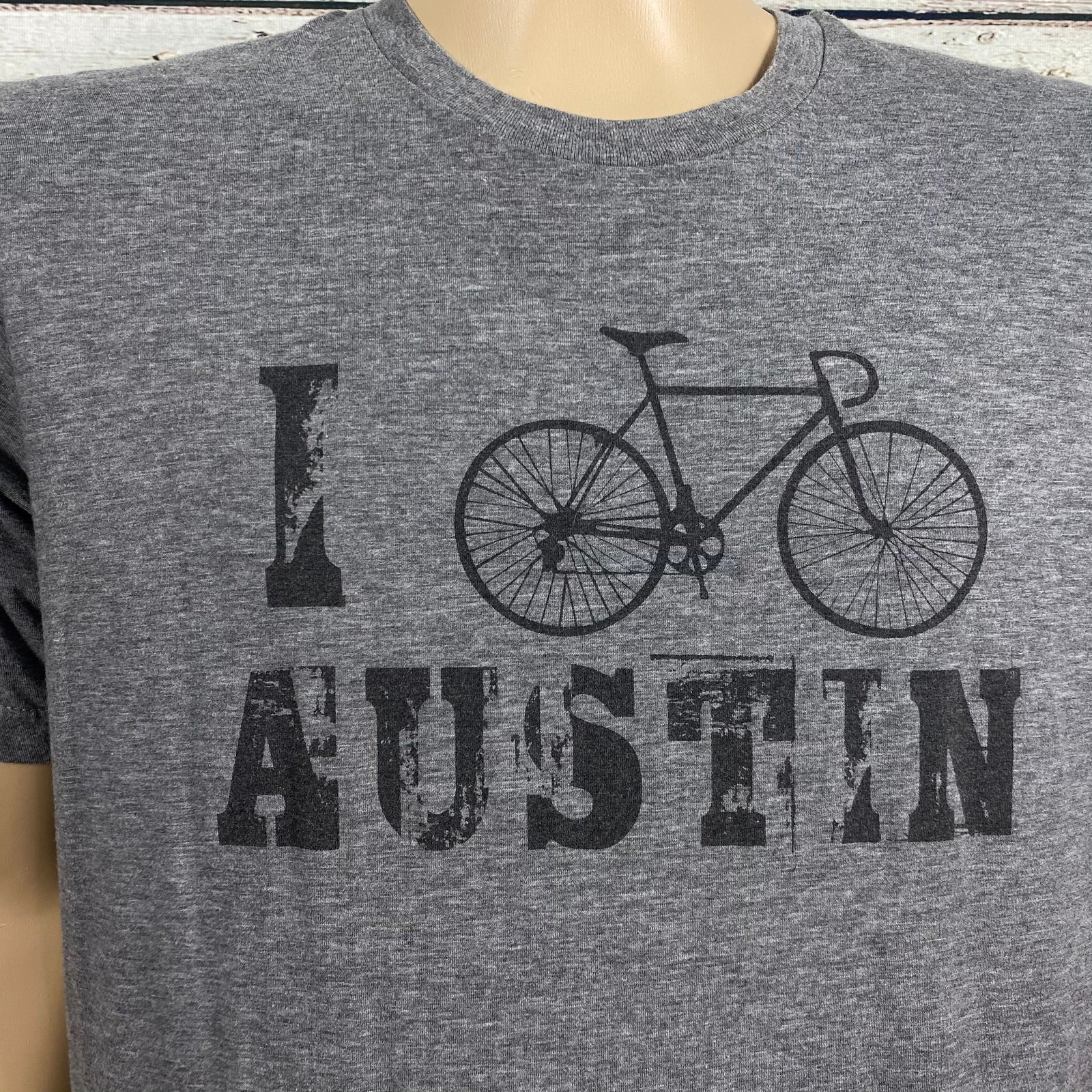 Men's XL Bicycle Bike Austin Texas Heather Gray Graphic Print T-shirt Canvas gallery