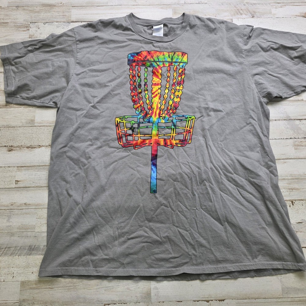 Disc Golf Rainbow Target Hole Tie Dye Graphic Tee Men’s 2XL T-Shirt