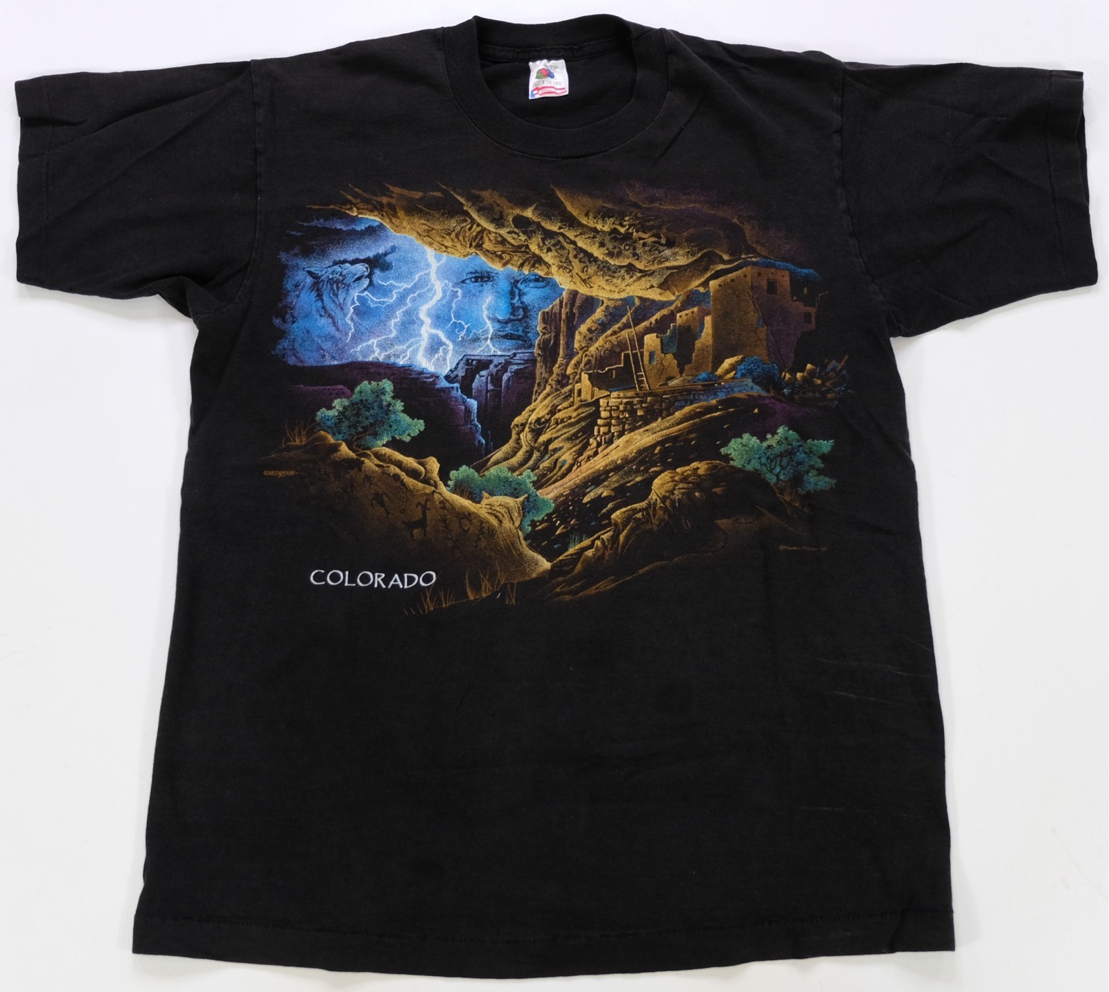 Rare VTG MOUNTAIN MEADOWS Colorado Native Spirit Nature Art T Shirt 90s Black L gallery
