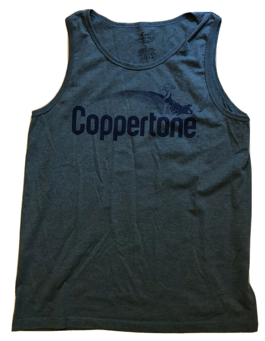 Men’s L BLUE GRAPHIC COPPERTONE Girl Logo Tank Top T Shirt Made In USA gallery