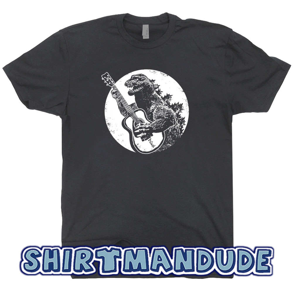 Cool Guitar T Shirt Vintage Godzilla Acoustic Electric Bass Drum Fender Men Band gallery