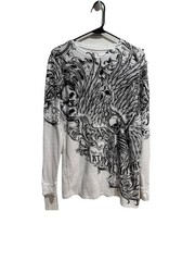 Extreme Couture Affliction White Thermal Shirt Skull Graphic AOP Y2K MMA Rare