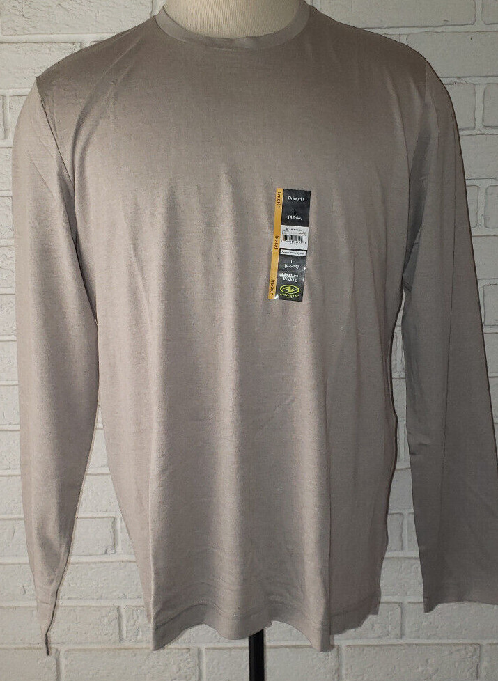 Men's Athletic Works Tan Long Sleeve Crew T-Shirt Top Sizes S, M, L, XL,2X gallery