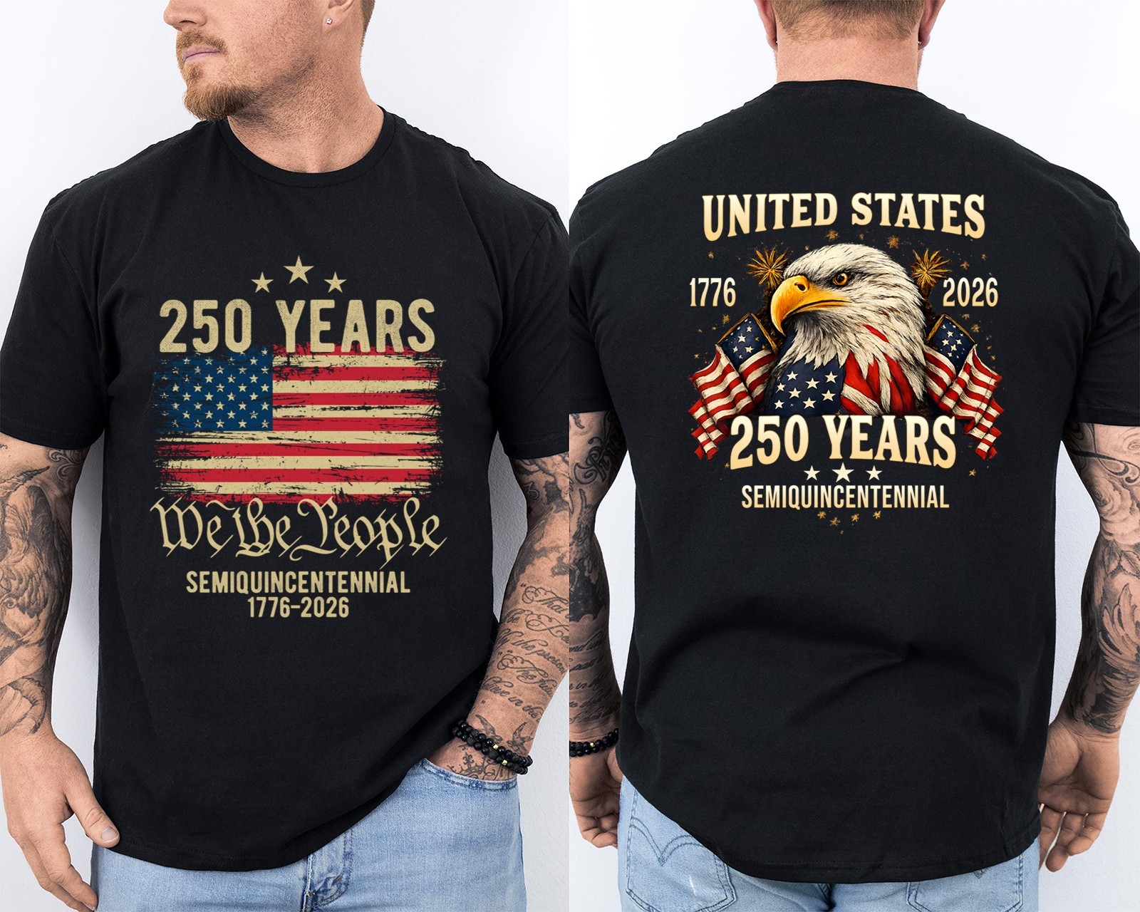 250 Years American Flag 250th Anniversary USA Bald Eagle Front & Back T-Shirt gallery