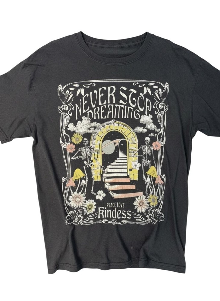Hot Topic Never Stop Dreaming Peace Love Kindness Skeletons T-Shirt