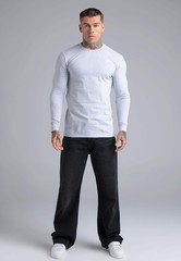 SikSilk Men’s Long Sleeved Crew Neck Essentials Long Sleeve T-Shirt Tee Grey Mar