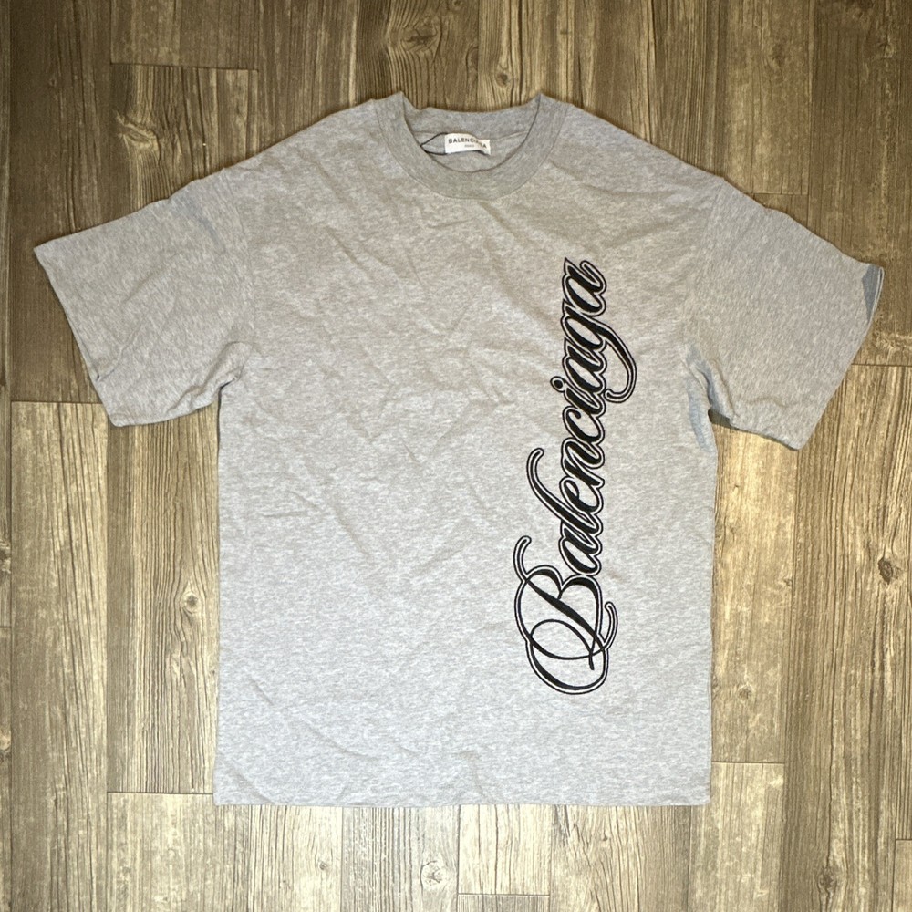 Balenciaga Men’s Gray Logo Graphic Crew Neck T-Shirt Size M