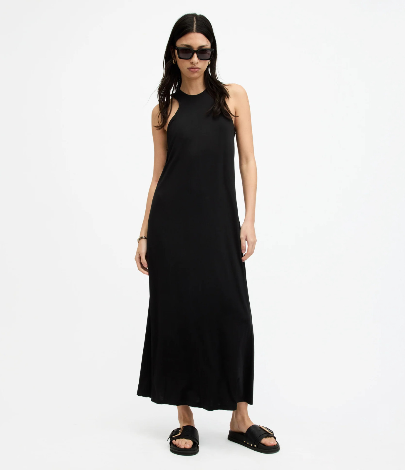 All Saints Womens Black Kura Maxi Dress Designer Viscose Regular Fit Stretch gallery