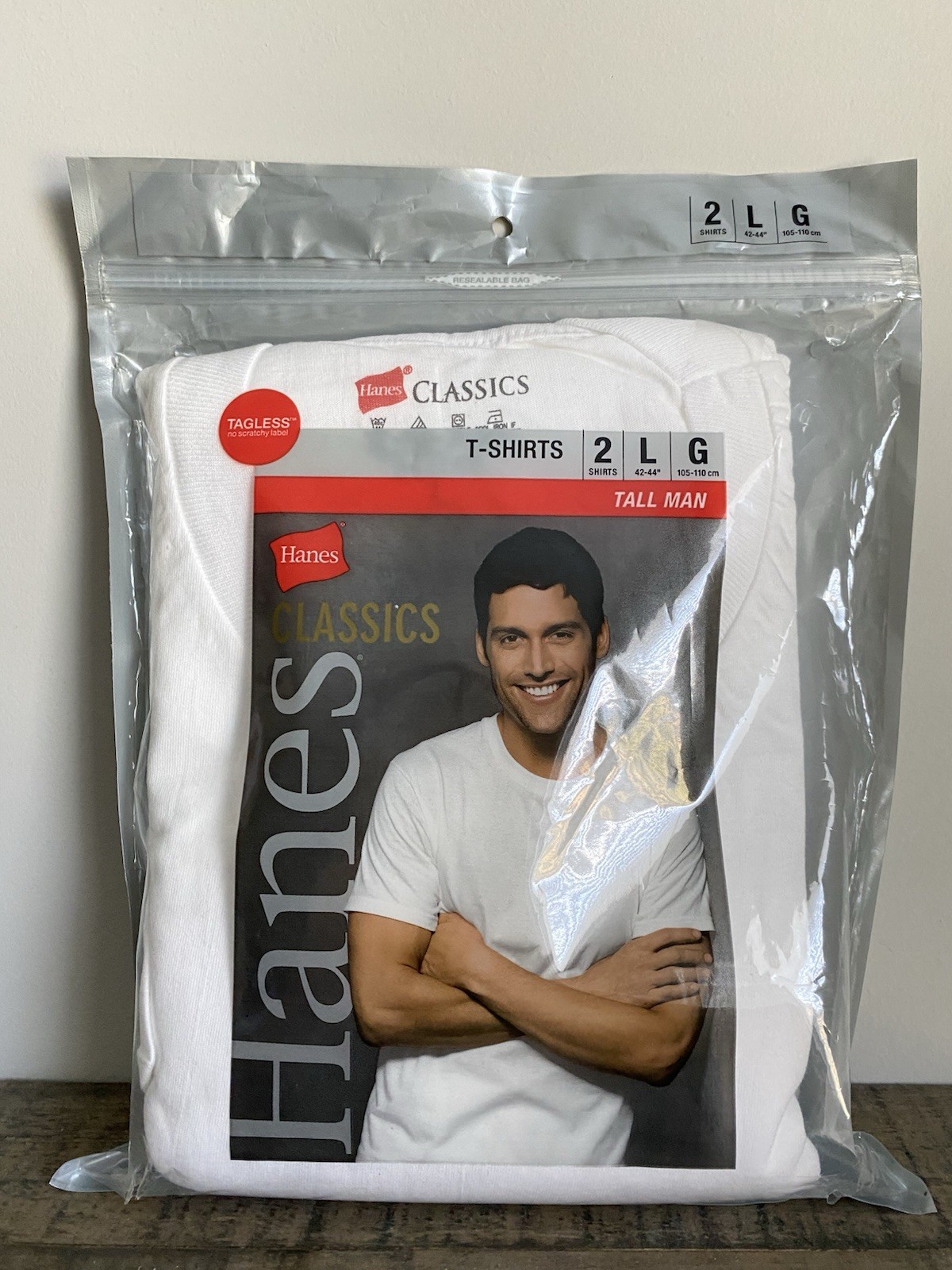 Hanes Classics T-Shirts 2 Pack L Tall Man 100% COTTON Tagless Long Length 9856 gallery