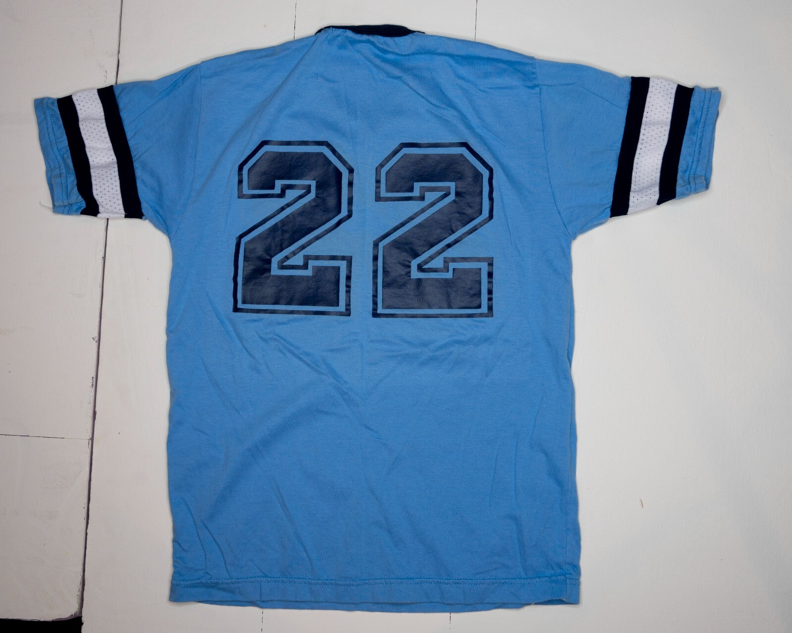 Vtg 80s Arthur Young #22 Men's T-Shirt Blue Athletic Ringer Stripes Mesh Sz M gallery