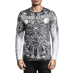 Xtreme Couture by Affliction Men’s Thermal Shirt CATACOMBS Skull Biker White