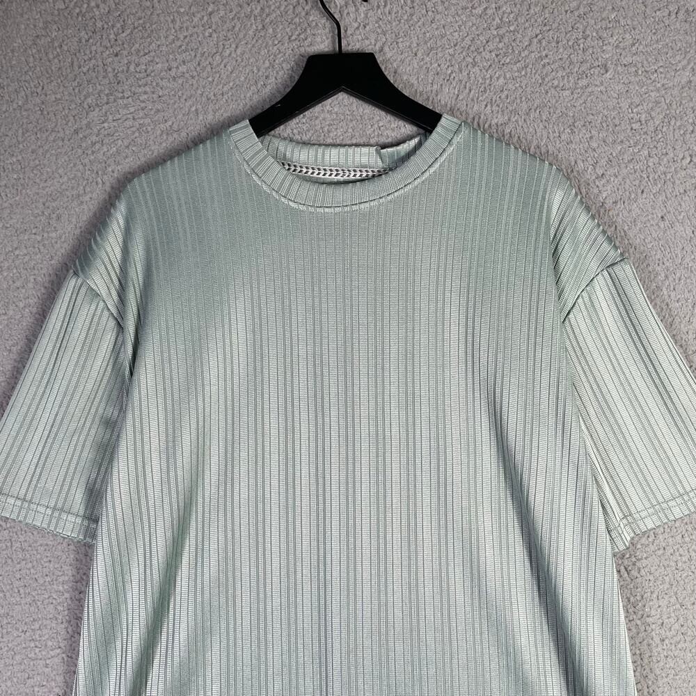 Men's Mint Green Textured Short Sleeve Button Up Shirt Large NYC Casual Summer gallery