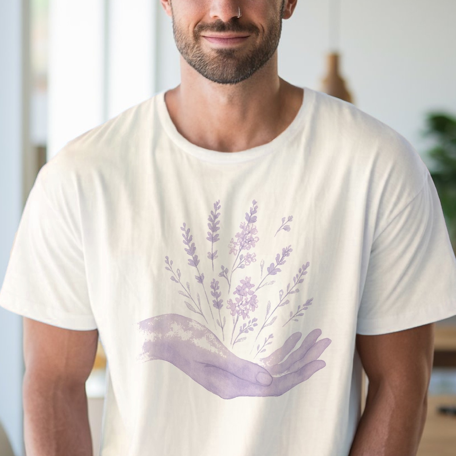 Botanical Hands Watercolor Graphic Tee Lavender Floral Nature Art gallery