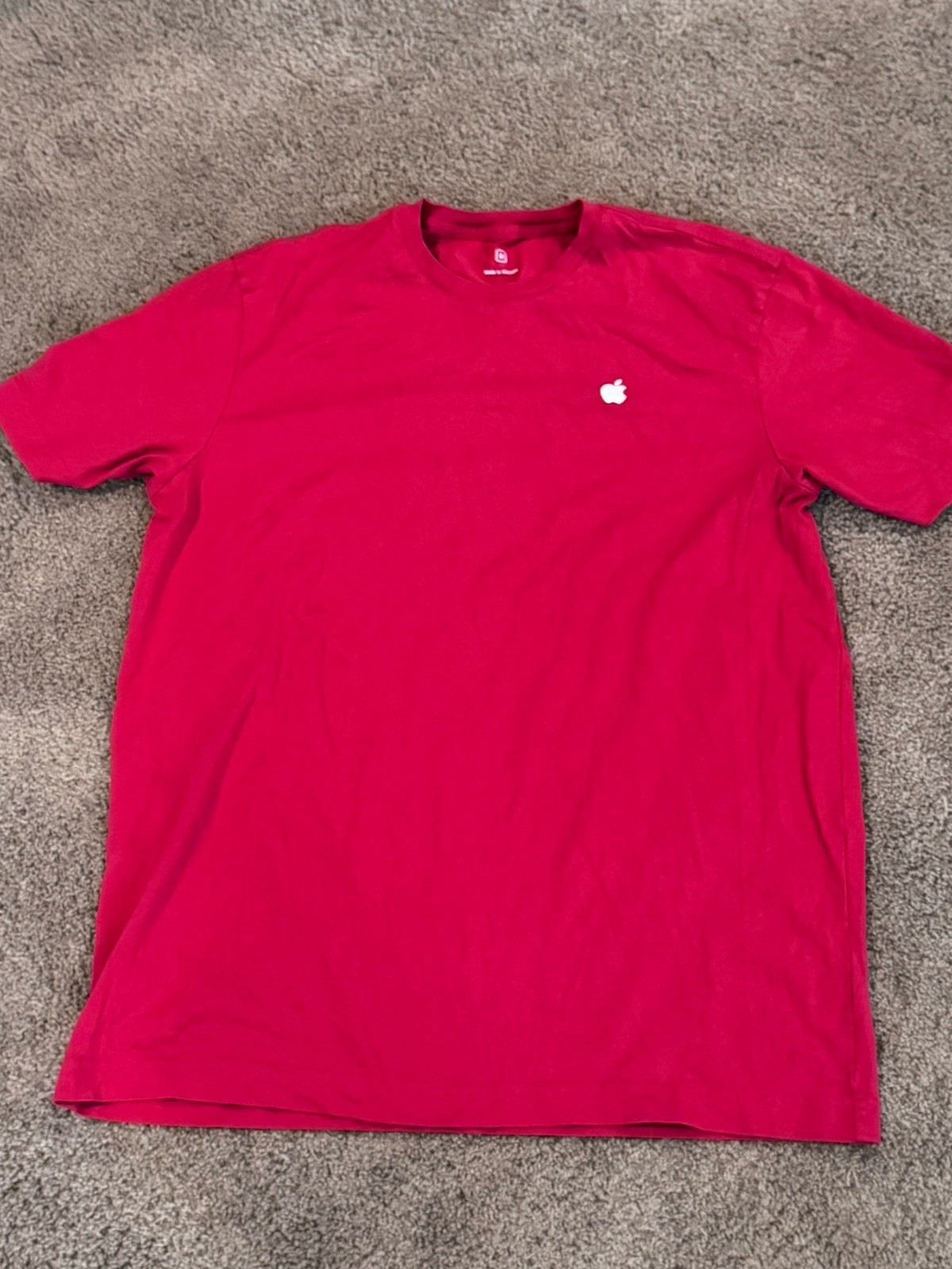 Apple Red Cotton Jersey Logo T-Shirt Crew Neck Men M Regular Fit Short Sleeve