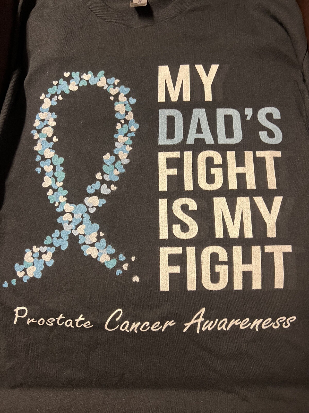 Size Large Prostate Cancer Awareness Light Blue Ribbon Dad Survivor T-Shirt gallery