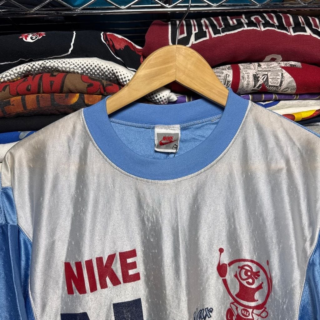 Vintage 90s Nike Air Max AOP Distressed Shiny Mesh Rugby Tee gallery