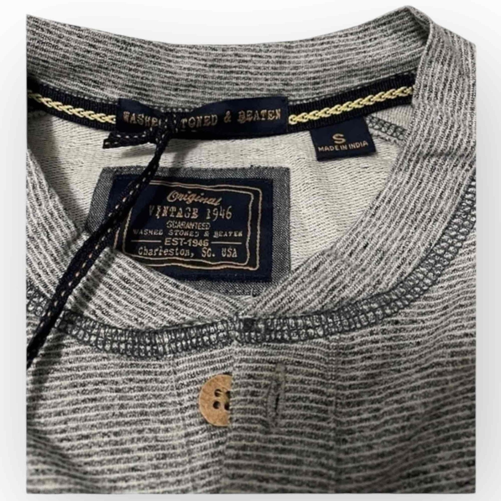 Vintage 1946 Mens Stretch Button-Placket Henley Shirt, Charcoal Heather 0535S gallery