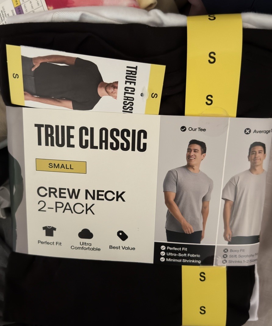TRUE CLASSIC Mens Crew Neck Perfect Fit T-Shirt 2-Pack Black White Size S NWT gallery