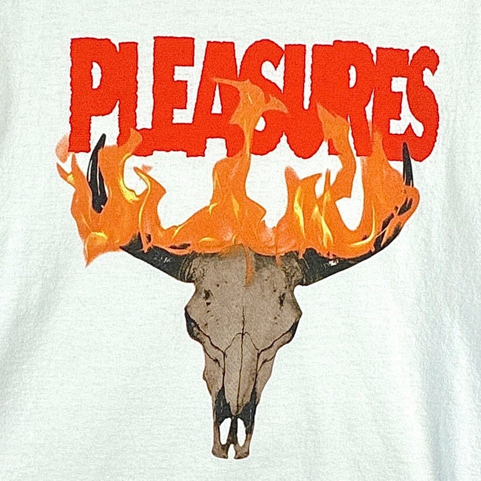 Pleasures Shirt Mens L White Cow Ranger Skull Flames Streetwear Skater Punk gallery