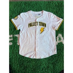 Pokemon Pikachu Pallet Town Baseball Jersey White Yellow XL 025 Button Up Shirt