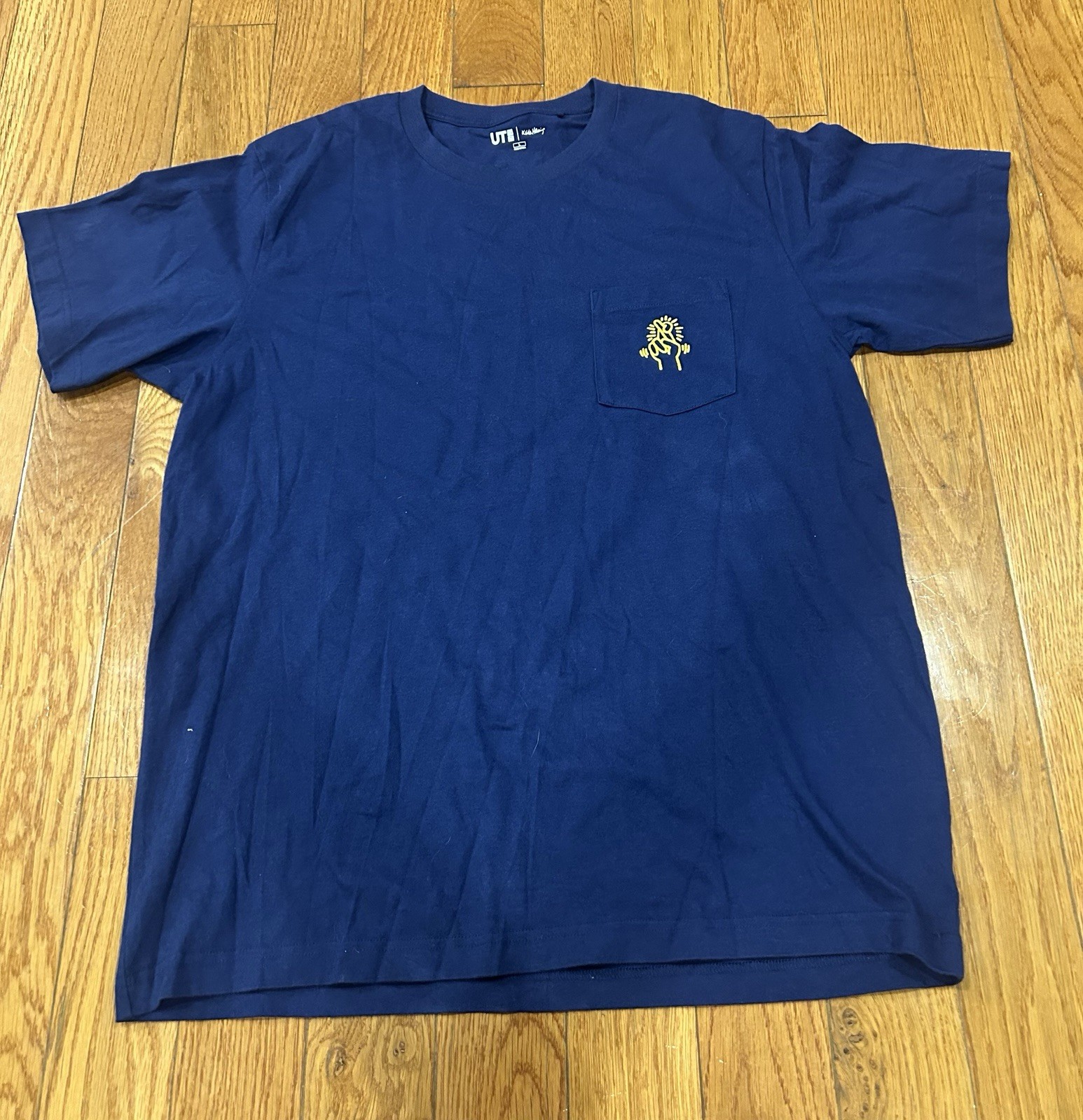 Keith Haring Uniqlo UT Shirt Large L Blue Pop Art Pocket Graphic Short Sleeve gallery