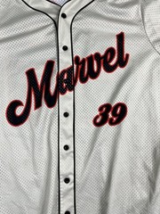 Marvel 3X Baseball Jersey Button-Up Avengers Graphic Back Beige & Red