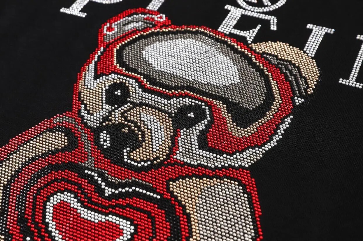 New Fashion Rhinestones Crazy Bear Luxury Men Black White T-Shirt High Quality gallery