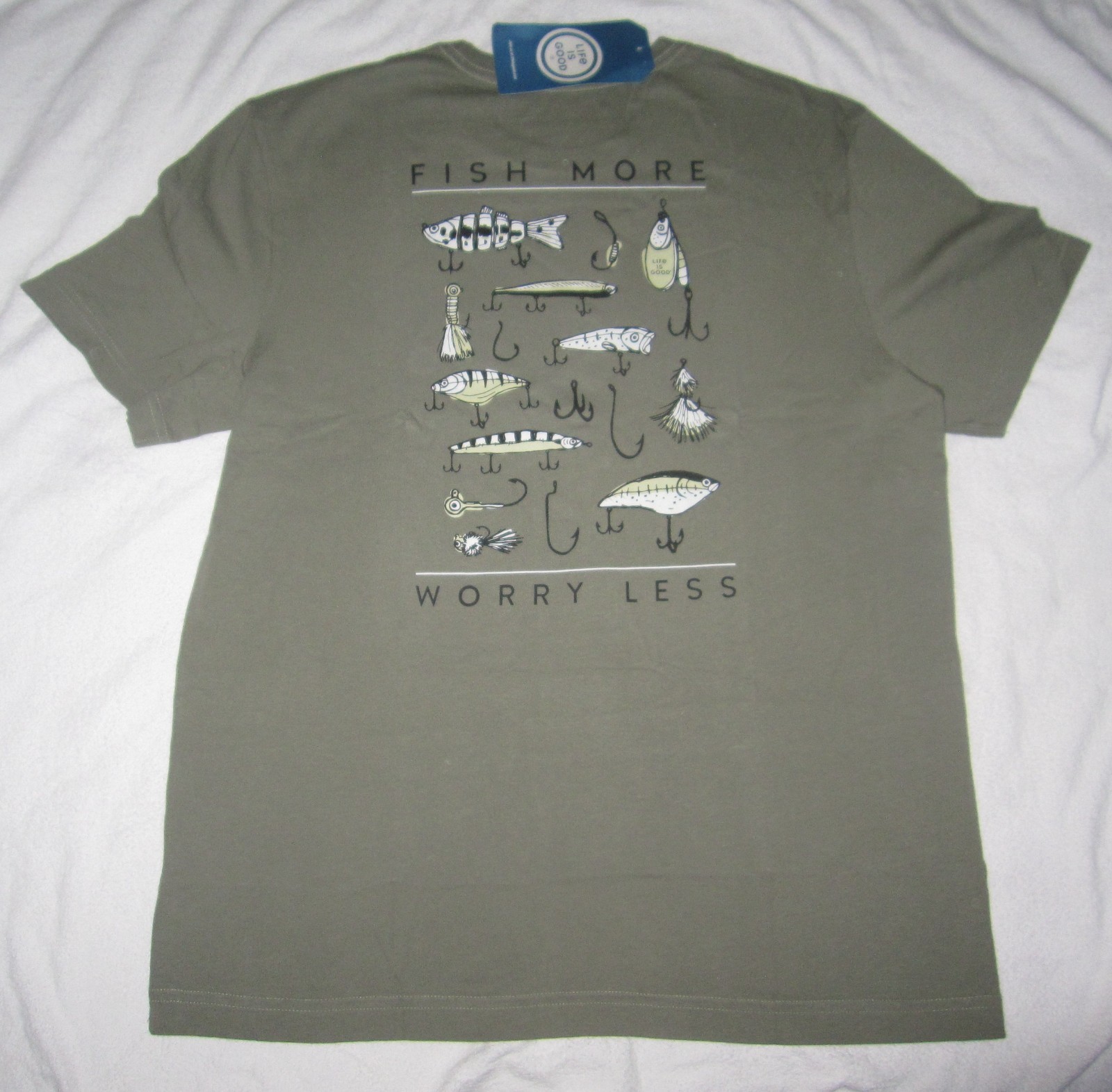 LIFE IS GOOD Fish Fishing Lures More Worry Less Mens SS TShirt NWT Sz Medium M gallery