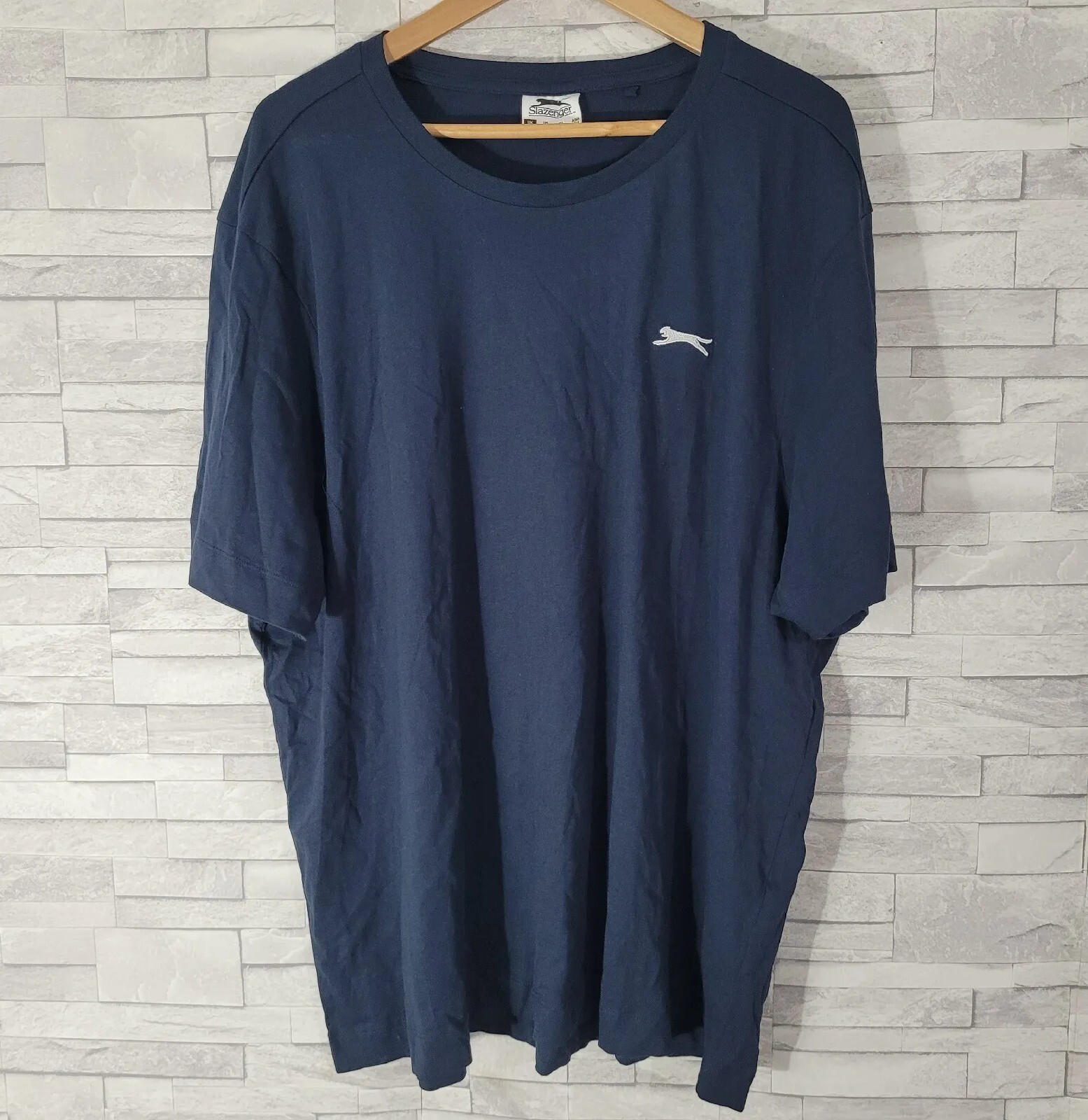 Mens SLAZENGER T Shirt Top Blue 2XL Dark Round Neck XXL Cotton Jersey