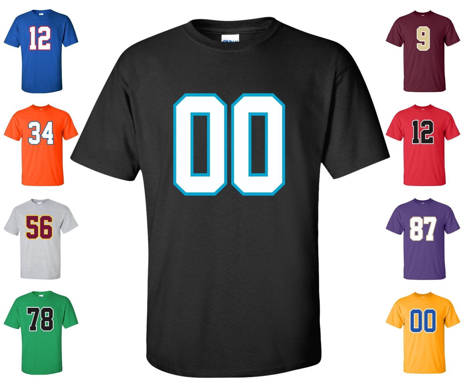 Custom "ANY Number" T-Shirt 2 Color # football hockey lacrosse basketball league gallery