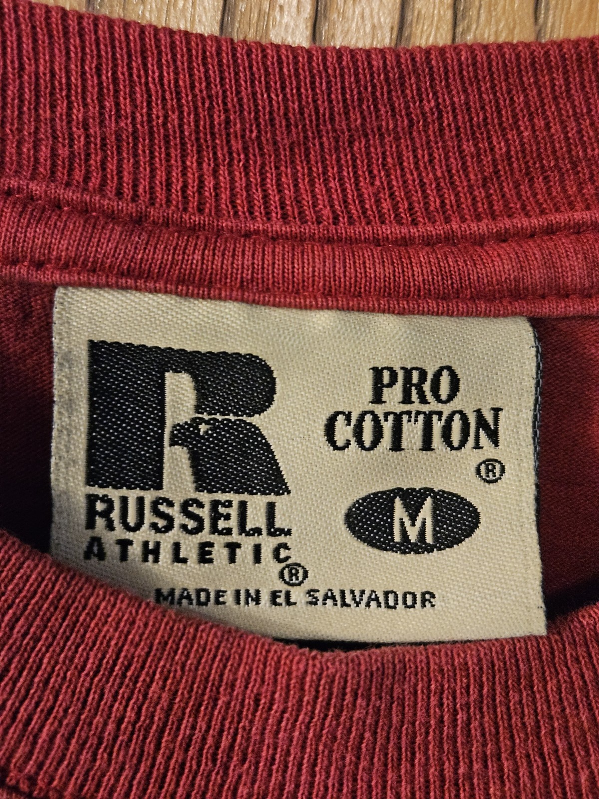 VTG 90s Russell Athletic Pro Cotton Pocket Blank T-Shirt Medium Boxy Faded Red gallery