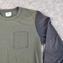 Vans Shirt Men Medium Green Gray Crew Neck 3/4 Sleeve Pocket Logo Stretch Casual