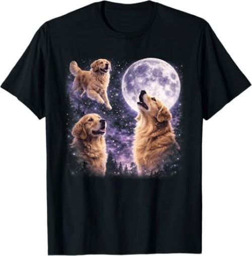 Vintage Three Golden Retriever Howling to the Moon Dog Art T-Shirt