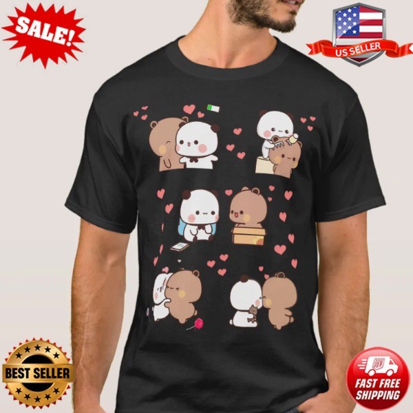 Bear And Panda Bubu Dudu LOVE hearts T-Shirt | Couple Valentine Gifts