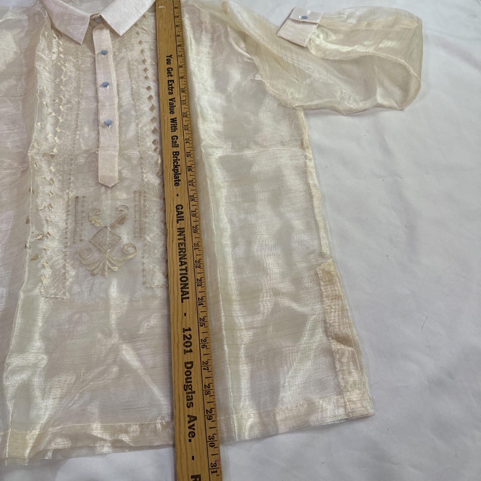 Barong Tagalog Formal Wear Men’s Size XL NWOT Philippines Organza Beige gallery