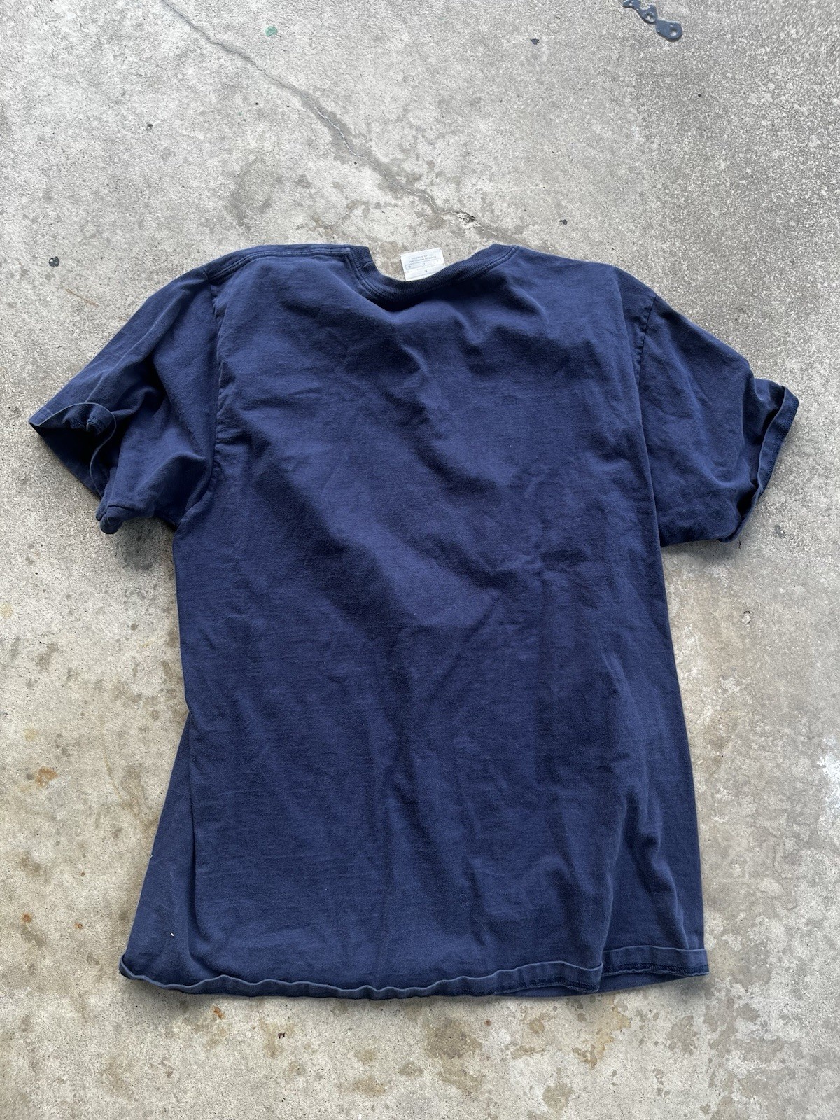 Vintage Nike Men's L Blue Yellow Cotton Knit Logo Crew Neck tee USA Fabric gallery