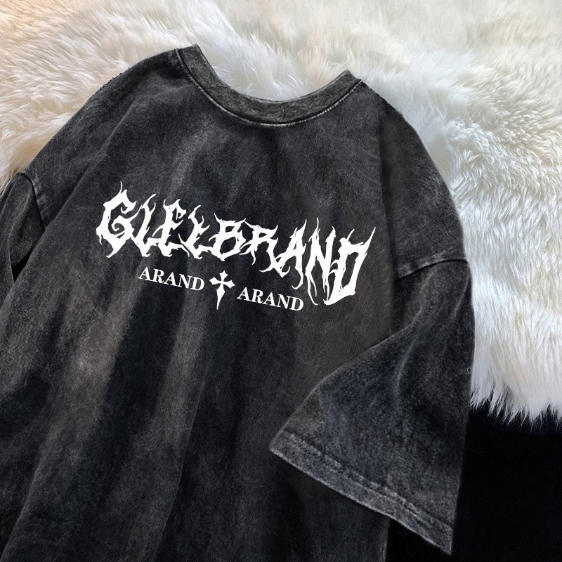 Vintage Letter Graphic T-Shirt 100% Cotton Oversized Streetwear Lace Up Tee gallery
