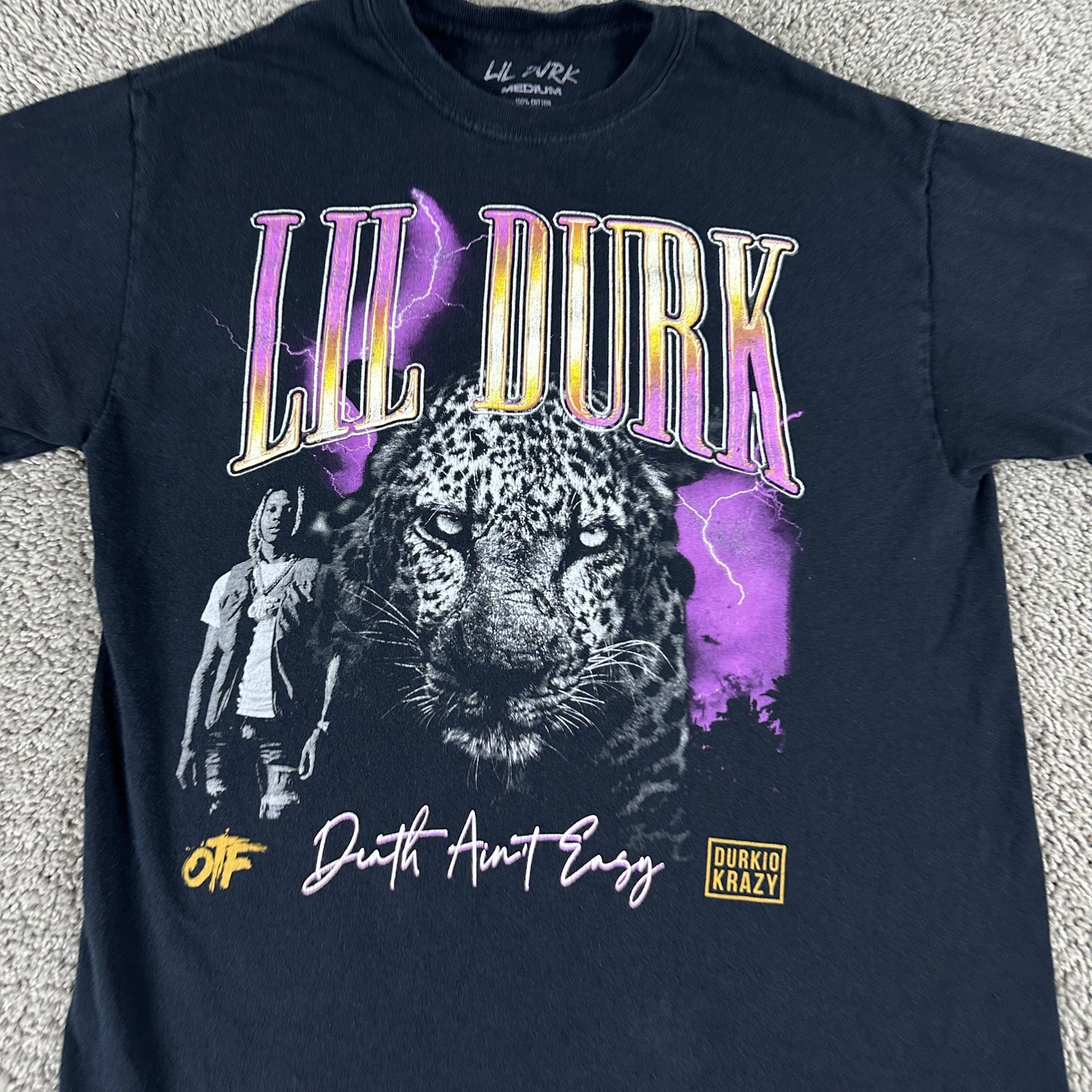 Lil Durk Shirt Mens Medium Black Death Ain't Easy Rap Hip Hop Graphic OTF Tee gallery