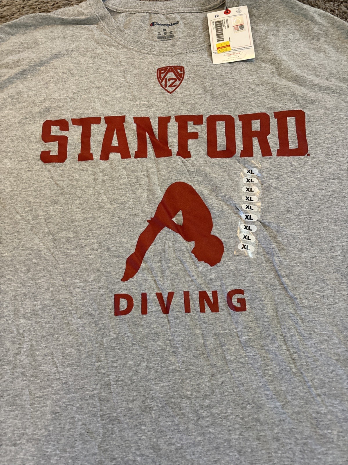 Champion Stanford Diving Graphic Tee Cardinal Red Gray PAC-12 Men’s Size XL NWT gallery
