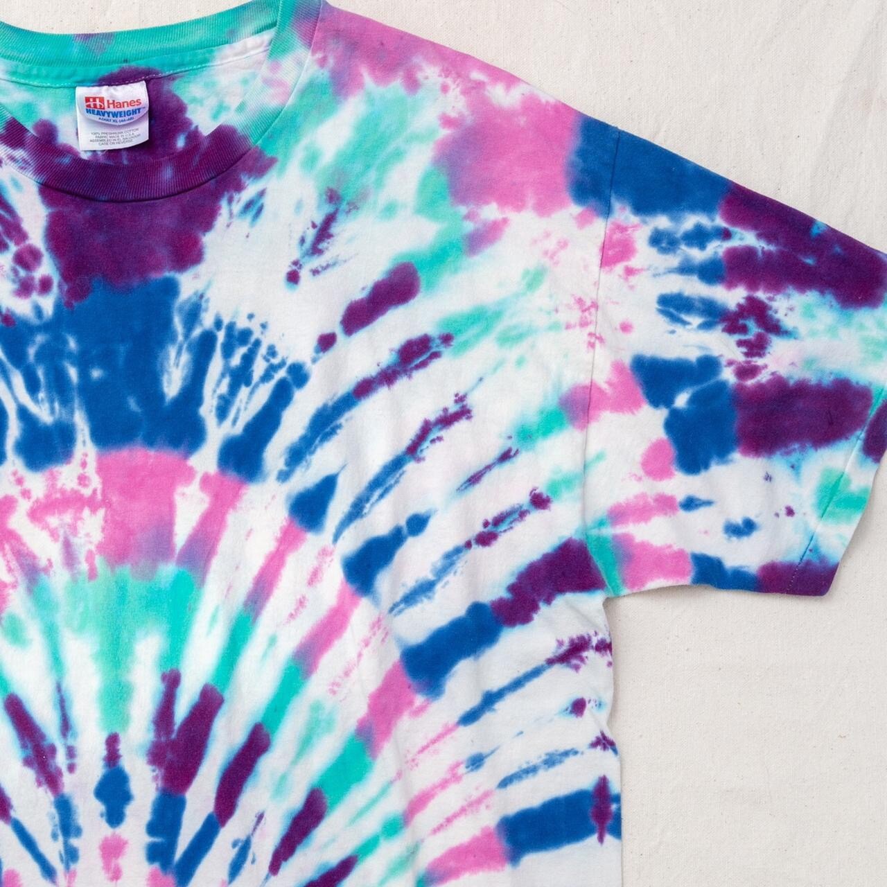 VTG Hanes 90s Tie Dye Rainbow Bullseye Single Stitch Cotton T-shirt sz XL gallery