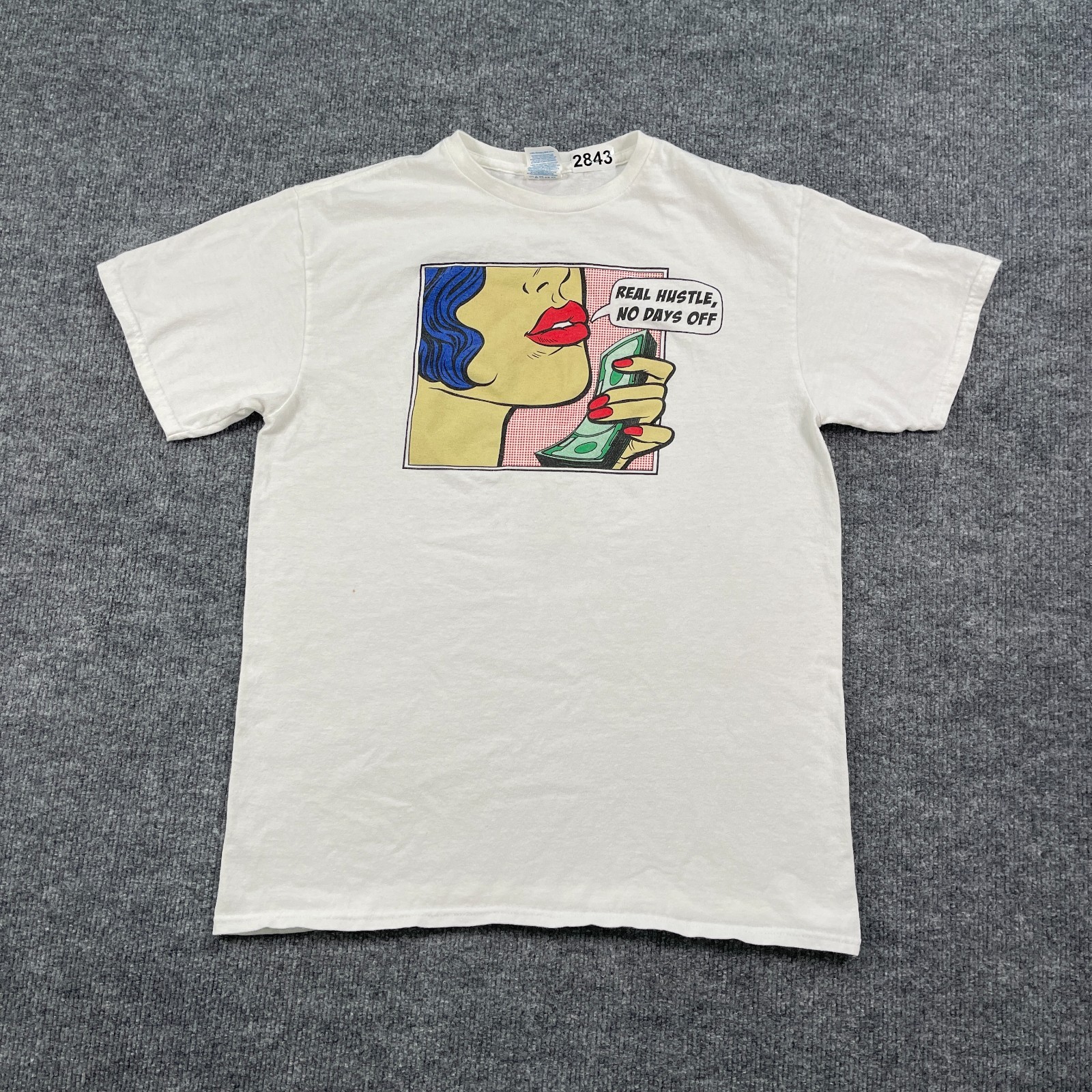 Vintage Y2K Real Hustle No Day-Off Pop Art Shirt Medium 19x25 White gallery