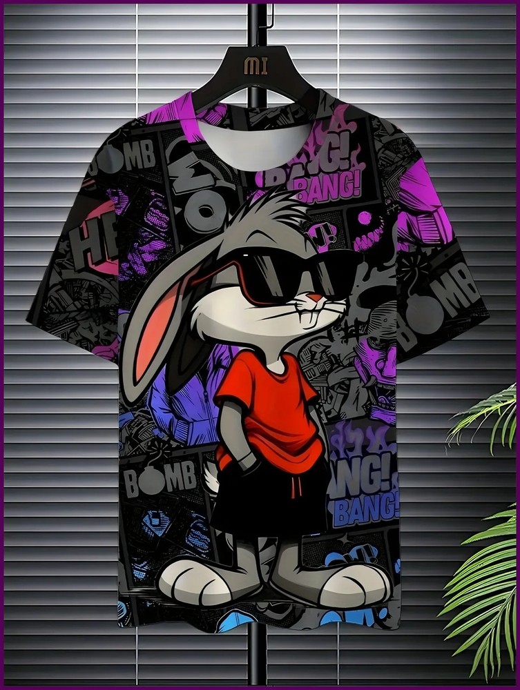 Men’s 3D Rabbit Print T-Shirt | Soft Stretch Polyester Fabric | Casual Summer