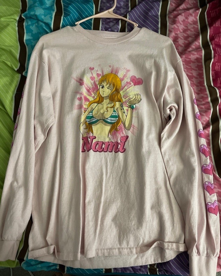 Nami Anime Pink Long Sleeve Graphic Heart Cotton T-Shirt