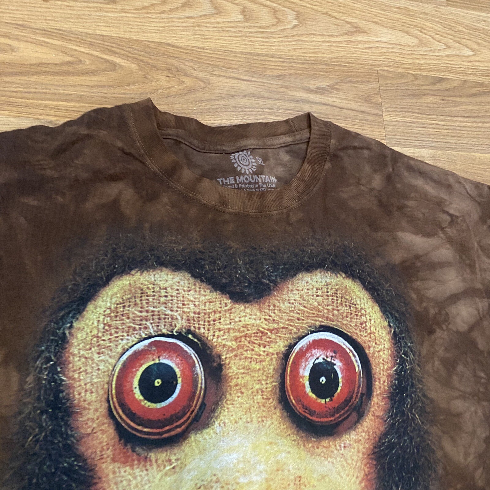 NWOT The Mountain Crazy Cymbal Monkey T Shirt Adult Size XL Tie Dye Brown gallery