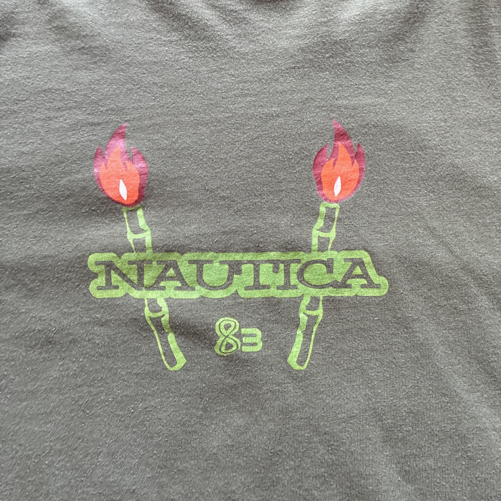Nautica vtg t shirt green torch light my fire Hawaii style graphic gallery