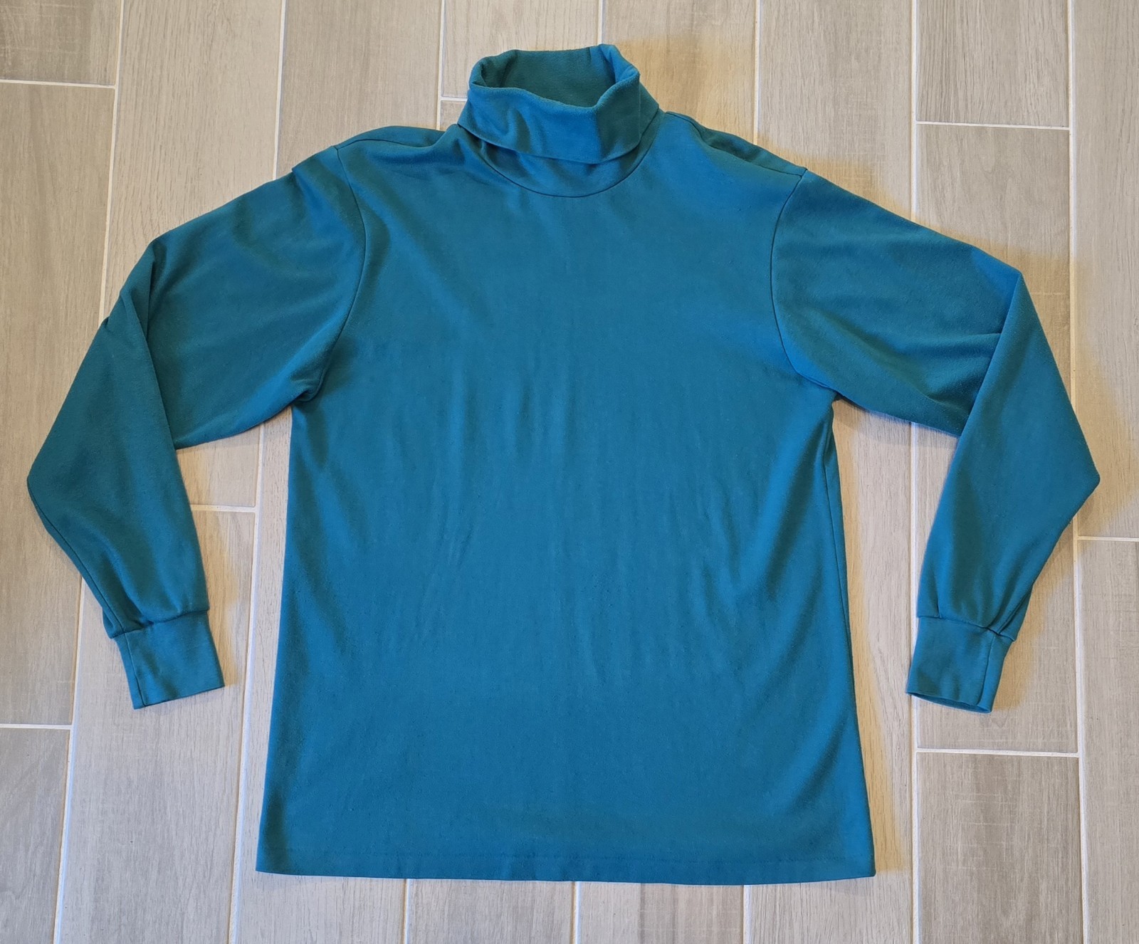 Vintage Lands' End Shirt Men's Large Teal Seamless Turtleneck High Neck LS USA gallery